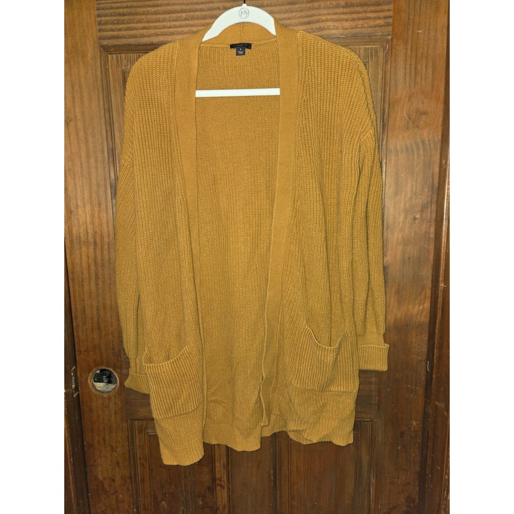 Ann Taylor Factory Mustard Yellow Shaker Stitch‎ Open Front Cardigan Sweater M